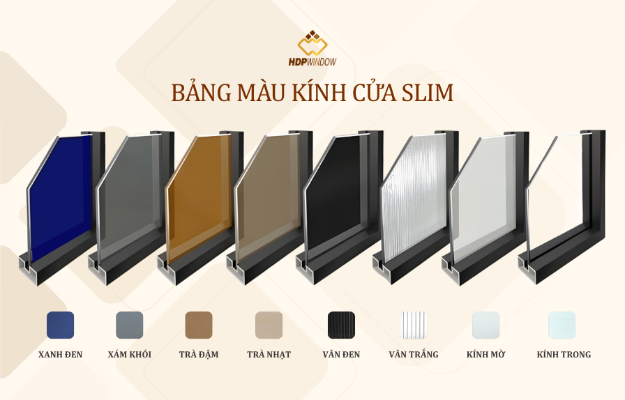 Các tùy chọn màu kính cho cửa lùa slim 4 cánh