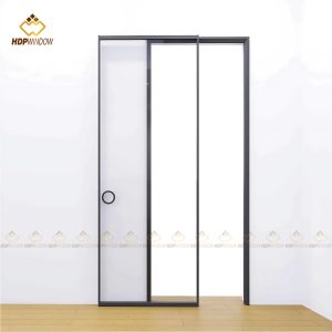 Mô phỏng cơ chế vận hành trượt êm ái của cửa lùa slim 1 cánh.