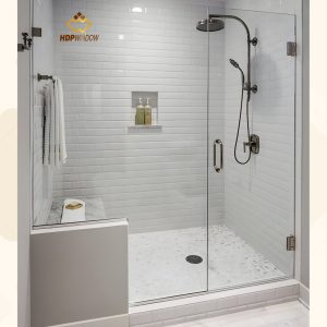 Mẫu cửa kính cường lực 1 cánh mở quay, ứng dụng làm cửa cho phòng tắm kính.