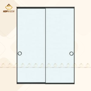 Phối cảnh 3D của cửa lùa slim 2 cánh với các tùy chọn màu sắc [Vàng xước/Đen nhám].