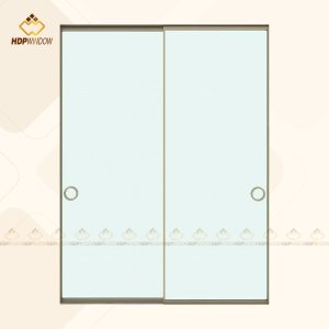 Phối cảnh 3D của cửa lùa slim 2 cánh với các tùy chọn màu sắc [Vàng xước/Đen nhám].