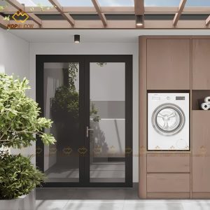 Mẫu cửa nhôm Maxpro 2 cánh làm lối đi ra sân vườn, ban công.