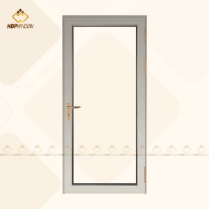 Phối cảnh 3D của cửa nhôm Xingfa 1 cánh Class A màu xám ghi hiện đại.