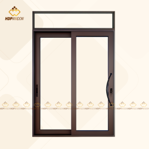 Render 3D cửa đi mở lùa 2 cánh Xingfa Class A115 kết hợp ô kính cố định phía trên.